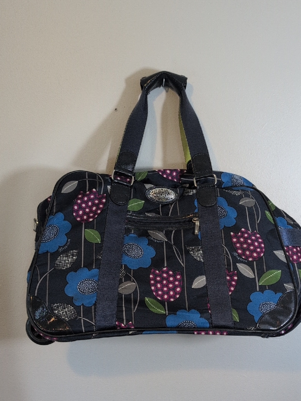 Floral Print Weekend Tote Bag - Black/Blue/Purple - Picture 1 of 8